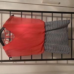 Girl's pink and black/white pinstripe skirt